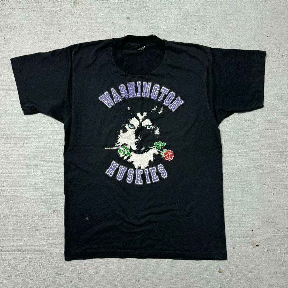 Vintage 80s 90s University of Washinton Huskies Graphic‎ Tee Size Large